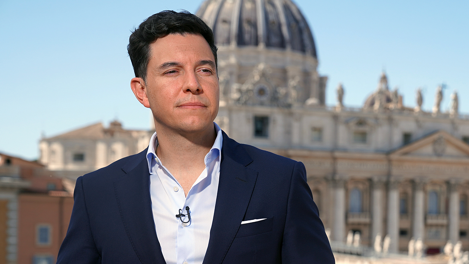 Tom In Vatican City covering the death of Pope Francis in April 2025/Credit: NBC